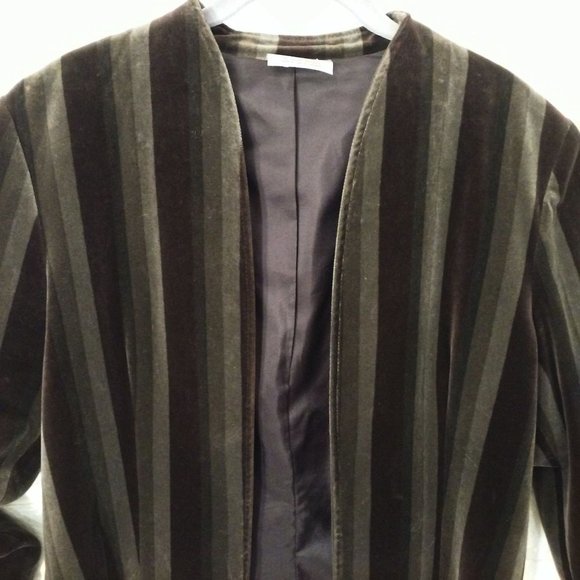 Vintage 70s-80s TanJay Velvet Jacket Steampunk Rocker Striped Ladies M(10) Brown - Picture 2 of 11